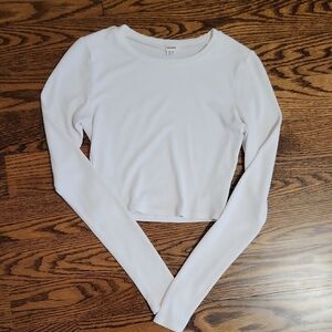 Garage White Ribbed Long-Sleeve Crop Top
